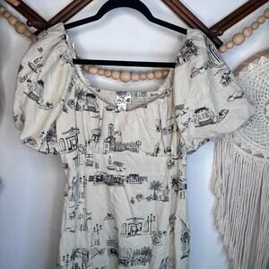 Tulip Creations Cotton Linen Bistro Toile Midi Dress